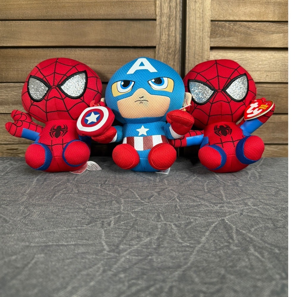 Ty Plush Toy Unisex OS Marvel Beanie Babies Spider-Man Captain America Red Blue